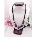 Rainbow Fire Agate & Onyx Necklace - 17.5 inches long